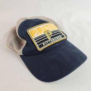 Pittsburgh Pirates 47 Clean Up Trucker Hat Adjustable Black Tan Mesh Snapback